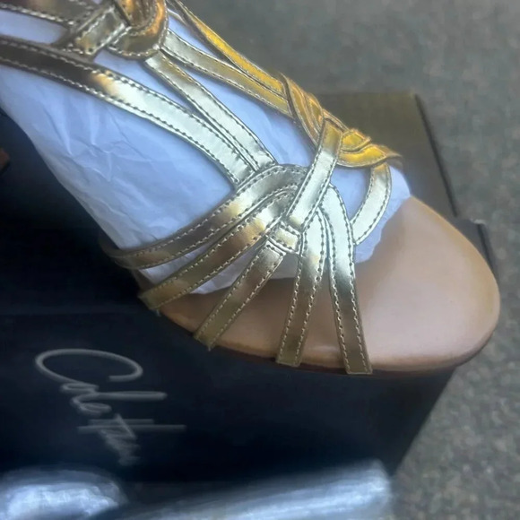 Cole Haan Gold Leather Verona Strappy High Heel Sandals Size 9.5 - Picture 8 of 10
